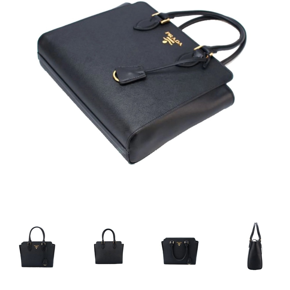 Prada Saffiano Borsa Black Leather Shoulder Tote Handbag 1BA113 - Picture 7 of 10